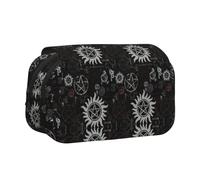 Supernatural Symbols Black Printing Double Layer Clamshell Pen Case for Boys Girls,Durable Pen Carrying Case with Zipper for School