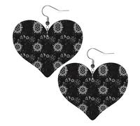Supernatural Symbols Black Prints Leather Heart earrings Pendant Stylish and light Lightweight Dangle for Women Girls, One Size, Leather, No Gemstone