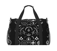 Supernatural Symbols Black Travel Duffel Bag with Zippers and Handles, Big Foldable Duffle Bag for Family Vacations