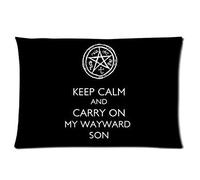 Supernatural TV Series Logo Keep Clam and Carry on My Wayward Son Personalized Rectangle Pillow Case 24x16 (one side)