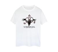 Supernatural Women's Logo Wings Cotton Boyfriend T-Shirt in White | Size: 4XL Supernatural White 4XL