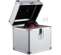 Supernic Vinyl Record Storage Box 7" 50pcs Vinyl Record Storage Cases Singles Vinyl Record Carry Case Heavy Duty Safe Box DJ Box Lockable Flight Carry Case Holds (Silver)