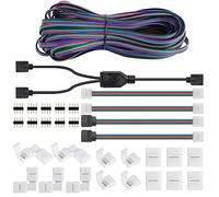 SUPERNIGHT LED Strip Connector 4 Pin 3528 2835 RGB Rope Lights Connector Kit 8mm, Gapless Solderless Clip, 32.8ft Extension Wire Cable, L Shape PCB (for 8mm Width Strip)