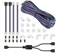 SUPERNIGHT LED Strip Plug 4-Pin for 10 mm PCB 5050 2835 RGB Rope Lights, Solderless Jumper 90 Degree Male to Female, 1 to 2 Way Splitter Cable with 10 m Extension Cable
