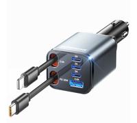 SUPERONE Retractable Car Charger, [Ultra-Compact] 6-Port Car Charger USB C, Phone Car Chargers Fast Charging with USB C & Apple Cable, Car Accessories Phone Chargers for 17/16/15/14/13/12 Series