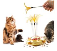 SUPERPAWS 2 in 1 Cat Interactive Toy Roller 3-Level Turntable Cat Slow Feeder Food Dispenser Wand (Orange-B)