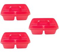 Superpetstoreuk247 12" X 15" Polypropylene 3 Compartment Storage Caddy Tray With Handle Red Pack Of 3