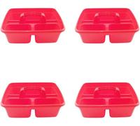 Superpetstoreuk247 12" X 15" Polypropylene 3 Compartment Storage Caddy Tray With Handle Red Pack Of 4