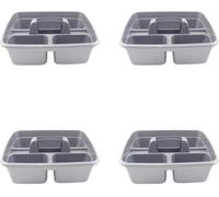 Superpetstoreuk247 12" X 15" Polypropylene 3 Compartment Storage Caddy Tray With Handle Silver Pack Of 4