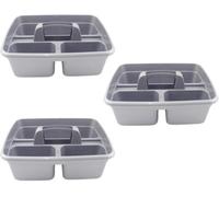 Superpetstoreuk247 12" X 15" Polypropylene 3 Compartment Storage Caddy Tray With Handle Silver Pack Of 3