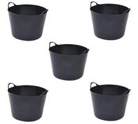 Superpetstoreuk247 15L Plastic Flexi Tub Heavy Duty Flexible Storage Bucket Black Multi Purpose Container For Home Garden Laundry Pack Of 5