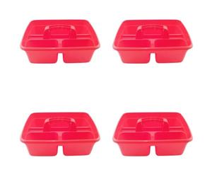 SuperPetStoreUK247 Caddy Tray - 12" x 15" 3 Compartment Polypropylene Carrying Container with Handle - Cleaning Tool Storage Caddy - Colour Coded - For Home Garden Equestrian Red Pack of 4