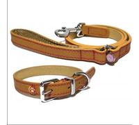 Superpetstoreuk247 Rosewood Luxury Genuine Leather Dog Collar, Tan, 22-26 Inch