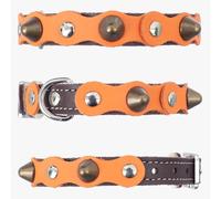 Superpipapo Sturdy Brown Orange Studded Luxury Safety Leather Cat Collar - Original Comfortable and Safe Handmade Quality Design - Cool Punk and Spiky with Fancy Rounded Spikes