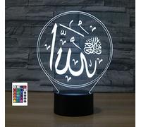 SUPERRUIDALONG 3D Allah Remote Control 16 Color Night Lights Illusion Acrylic LED Table Bedside Lamp Children Bedroom Desk Decor Birthday Gifts Toy for Kids