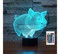SUPERRUIDALONG 3D Animal Pig Night Light with Remote Control 16 Color Table Lamps Home Decoration Gift for Kids