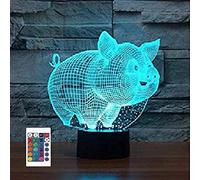 SUPERRUIDALONG 3D Animal Pig Remote Control 16 Color Night Lights Illusion Acrylic LED Table Bedside Lamp Children Bedroom Desk Decor Birthday Christmas Gifts Toy for Kids
