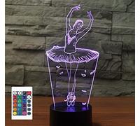 SUPERRUIDALONG 3D Artistic Ballet Girl Night Lights with Remote Control 16 Color Illusion LED Table Lamp Desk Decor Gifts Toy for Kids
