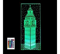 SUPERRUIDALONG 3D Big Ben Remote Control 16 Color Night Lights Illusion Acrylic LED Table Bedside Lamp Children Bedroom Desk Decor Birthday Gifts Toy for Kids