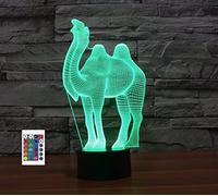 SUPERRUIDALONG 3D Camel Remote Control 16 Color Night Lights Illusion Acrylic LED Table Bedside Lamp Children Bedroom Desk Decor Birthday Gifts Toy for Kids