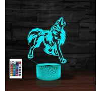 SUPERRUIDALONG 3D Cartoon Wolf Remote Control 16 Color Night Lights Illusion Acrylic LED Table Bedside Lamp Children Bedroom Desk Decor Birthday Gifts Toy for Kids