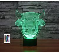 SUPERRUIDALONG 3D Cattle Night Lights with Remote Control 16 Color LED Table Lamp Children Bedroom Desk Decor Gifts Toy for Kids