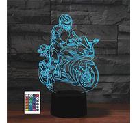 SUPERRUIDALONG 3D Creative Motorcycle Remote Control 16 Color Night Lights Illusion Acrylic LED Table Bedside Lamp Children Bedroom Desk Decor Birthday Christmas Gift Toy for Kids