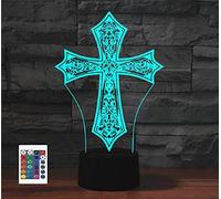 SUPERRUIDALONG 3D Cross of God Remote Control 16 Color Night Lights Illusion Acrylic LED Table Bedside Lamp Children Bedroom Desk Decor Birthday Gifts Toy for Kids