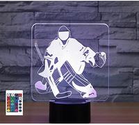 SUPERRUIDALONG 3D Hockey Goalie Night Lights with Remote Control 16 Color LED Table Lamp Children Bedroom Decor Gifts for Kids