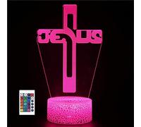 SUPERRUIDALONG 3D Jesus Cross God Remote Control 16 Color Night Lights Illusion Acrylic LED Table Bedside Lamp Children Bedroom Desk Decor Birthday Christmas Gifts Toy for Kids