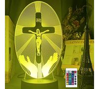 SUPERRUIDALONG 3D Jesus Cross Night Lights with Remote Control 16 Colours Illusion LED Table Lamp Bedroom Desk Decor Gifts Toy for Children