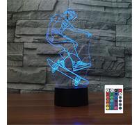 SUPERRUIDALONG 3D Lamp Skateboarding Night Light with Remote Control 16 Color Home Decoration Gift for Kids