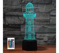 SUPERRUIDALONG 3D Lighthouse Remote Control 16 Color Night Lights Illusion Acrylic LED Table Bedside Lamp Children Bedroom Desk Decor Birthday Gifts Toy for Kids