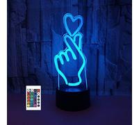 SUPERRUIDALONG 3D Loving Hand Gesture Finger Heart Night Lights with Remote Control 16 Color Illusion LED Table Lamp Bedroom Desk Decor Gifts Toy for Kids