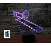 SUPERRUIDALONG 3D Musical Instrument Trombone Remote Control 16 Color Night Lights Illusion Acrylic LED Table Bedside Lamp Children Bedroom Desk Decor Birthday Gifts Toy for Kids