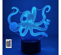 SUPERRUIDALONG 3D Octopus Remote Control 16 Color Night Lights Illusion Acrylic LED Table Bedside Lamp Children Bedroom Desk Decor Birthday Gifts Toy for Kids