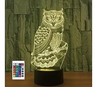 SUPERRUIDALONG 3D Owl Remote Control 16 Color Night Lights Illusion Acrylic LED Table Bedside Lamp Children Bedroom Desk Decor Birthday Gifts Toy for Kids