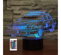 SUPERRUIDALONG 3D Police Car Remote Control 16 Color Night Lights Illusion Acrylic LED Table Bedside Lamp Children Bedroom Desk Decor Birthday Christmas Gift Toy for Kids