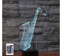SUPERRUIDALONG 3D Saxophone Remote Control 16 Color Night Lights Illusion Acrylic LED Table Bedside Lamp Children Bedroom Desk Decor Birthday Gifts Toy for Kids
