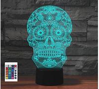 SUPERRUIDALONG 3D Skull Halloween Remote Control 16 Color Night Lights Illusion Acrylic LED Table Bedside Lamp