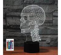 SUPERRUIDALONG 3D Skull Remote Control 16 Color Night Lights Illusion Acrylic LED Table Bedside Lamp Children Bedroom Desk Decor Birthday Gifts Toy for Kids
