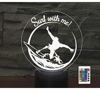 SUPERRUIDALONG 3D Surfing Night Light with Remote Control 16 Color LED Table Lamp Children Bedroom Decor Gifts for Kids