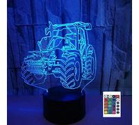 SUPERRUIDALONG 3D Tractor Remote Control 16 Color Night Lights Illusion Acrylic LED Table Bedside Lamp Children Bedroom Desk Decor Birthday Christmas Gifts Toy for Kids