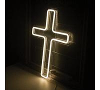 SUPERRUIDALONG Jesus Cross Neon Signs Warm White LED Neon Lights for Wall Decor USB Crucifix Neon Sign 16.1" x 12" Acrylic Silicone Religious Decorative Signage