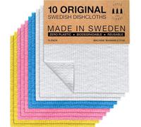 SUPERSCANDI 10 Pack Reusable Cleaning Cloths - 100% Biodegradable & Compostable Washable Swedish Dishcloth - Food-Safe & Plastic-Free Kitchen Cloth Suitable for Any Surface, Multicolour