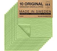 SUPERSCANDI 10 Pack Reusable Cleaning Cloths - 100% Biodegradable & Compostable | Washable Swedish Dishcloth - Food-Safe & Plastic-Free Kitchen Cloth Suitable for Any Surface, Green