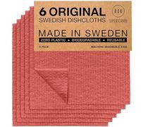 SUPERSCANDI 6 Pack Reusable Cleaning Cloths - 100% Biodegradable & Compostable | Washable Swedish Dishcloth - Food-Safe & Plastic-Free | Kitchen Cloth Suitable for Any Surface, Red