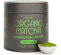 SuperSelf Organic Matcha Powder - Ceremonial Grade & 100% Pure - Gift Tin 50g - Smooth Taste & Vibrant Green - Macha for Straight Tea, Lattes, Baking