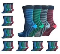 supershock Mens Socks Luxury Cotton Rich Designer Men’s Socks with Smooth Toe Breathable Smart Socks Men Size 6-11 pack of 12 (Stripe)