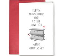 SuperShunhu Funny 11 Years Anniversary Card, 11th Anniversary Card for Him Her, Steel Anniversary Pun Card for Husband or Wife, Eleven Years Later and I Steel Love You